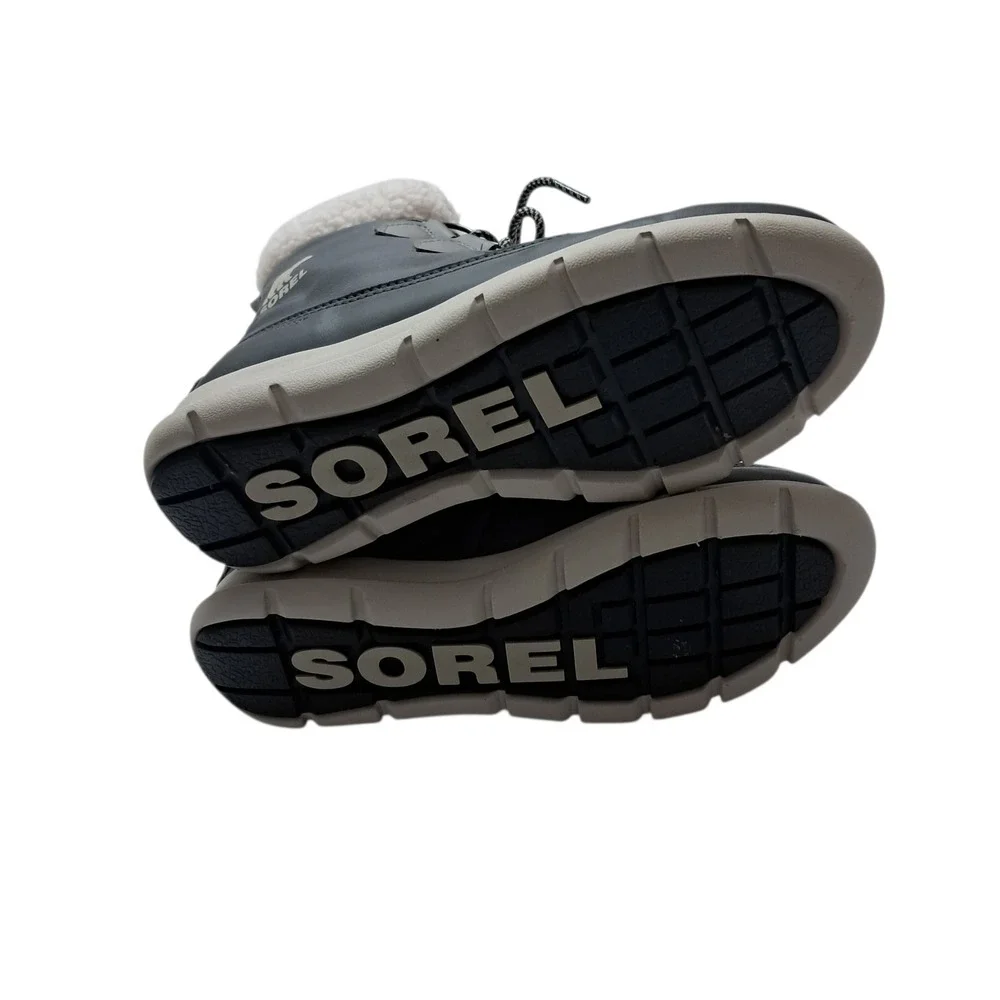Sorel Explorer Carnival‎ Boots Women's 8 Gray Waterproof Faux Fur Winter Snow